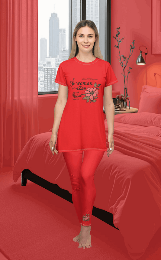 T-shirt Dress w/ Matching Leggings - Red