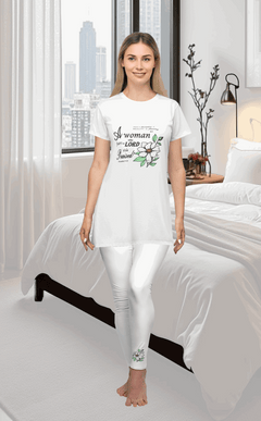 T-shirt Dress w/ Matching Leggings - White