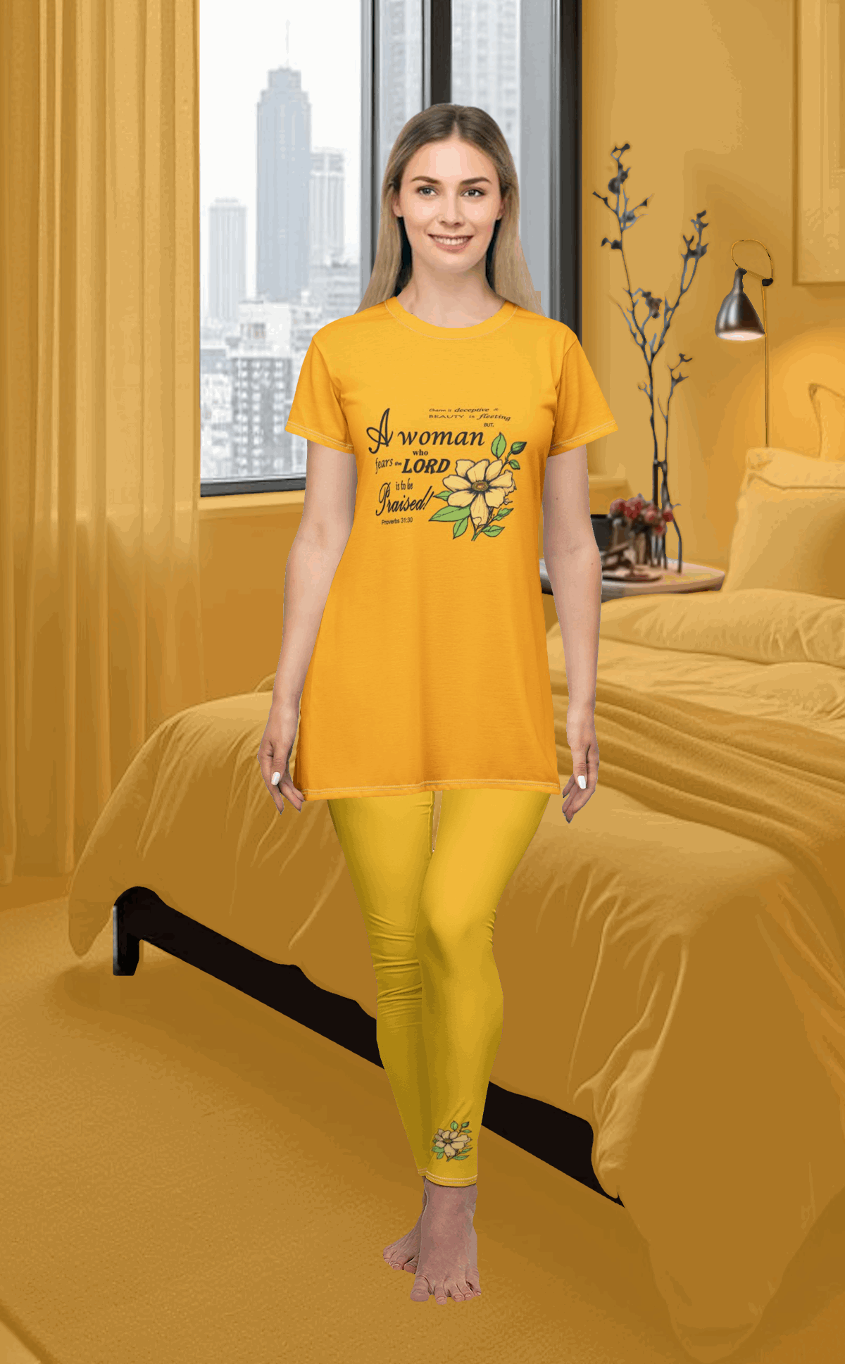 T-shirt Dress w/ Matching Leggings - Yellow