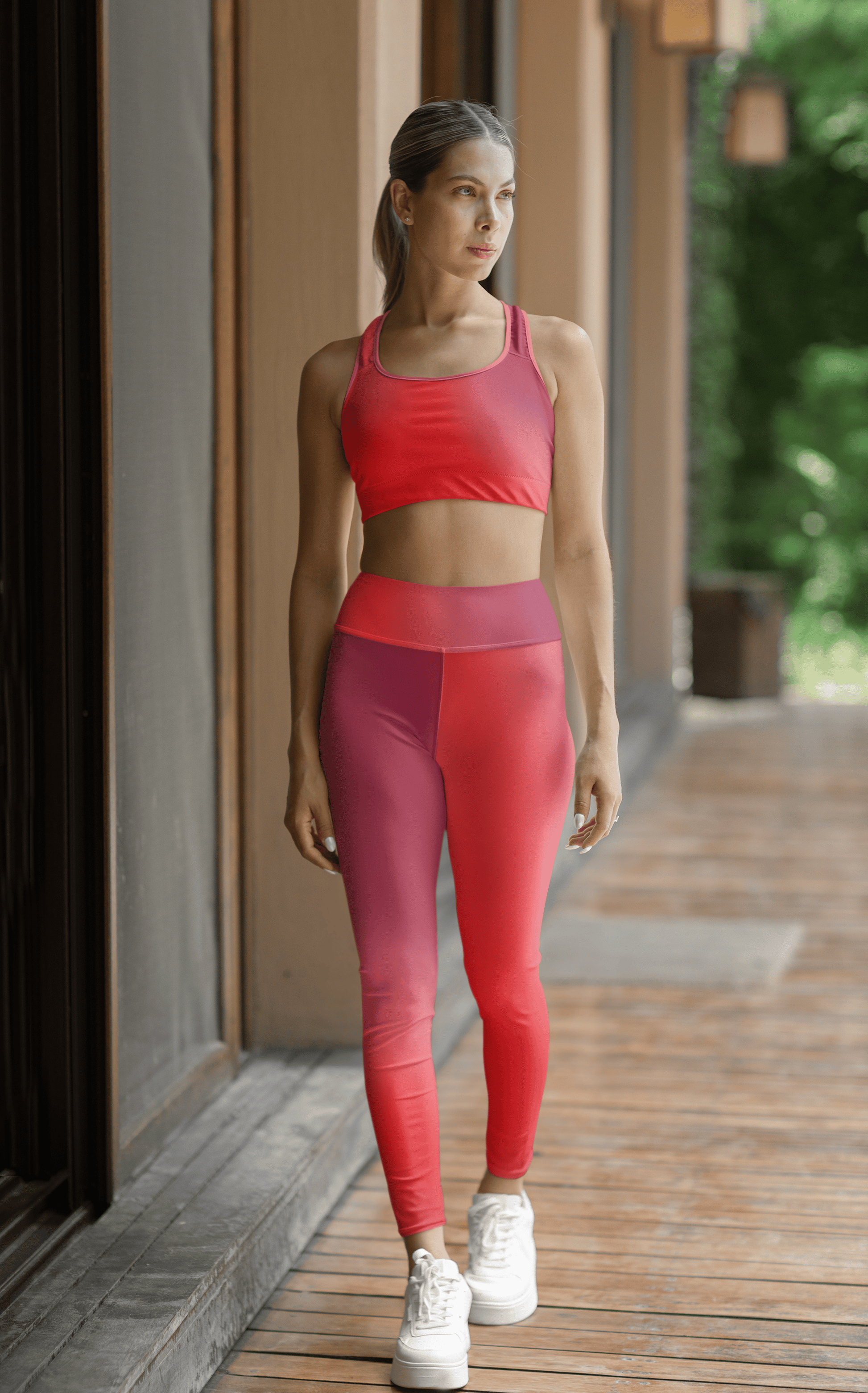 High Waist Yoga Leggings Vibrant Gradient Colored - Red - Printspirationz