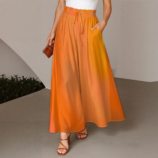 Women's Orange Gradient Ruffled Wide-Leg Pants - Printspirationz
