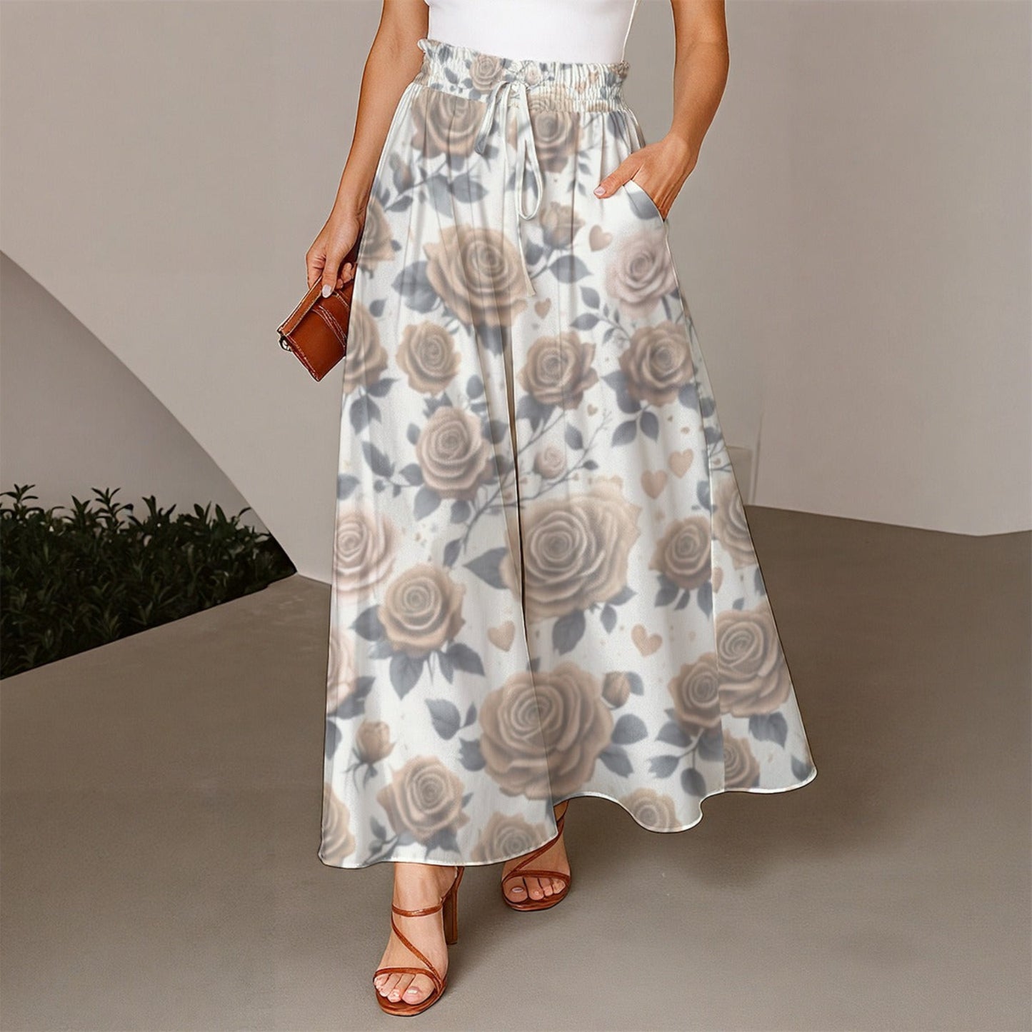 Women's Sepia Rose Ruffled Wide-Leg Pants - Printspirationz