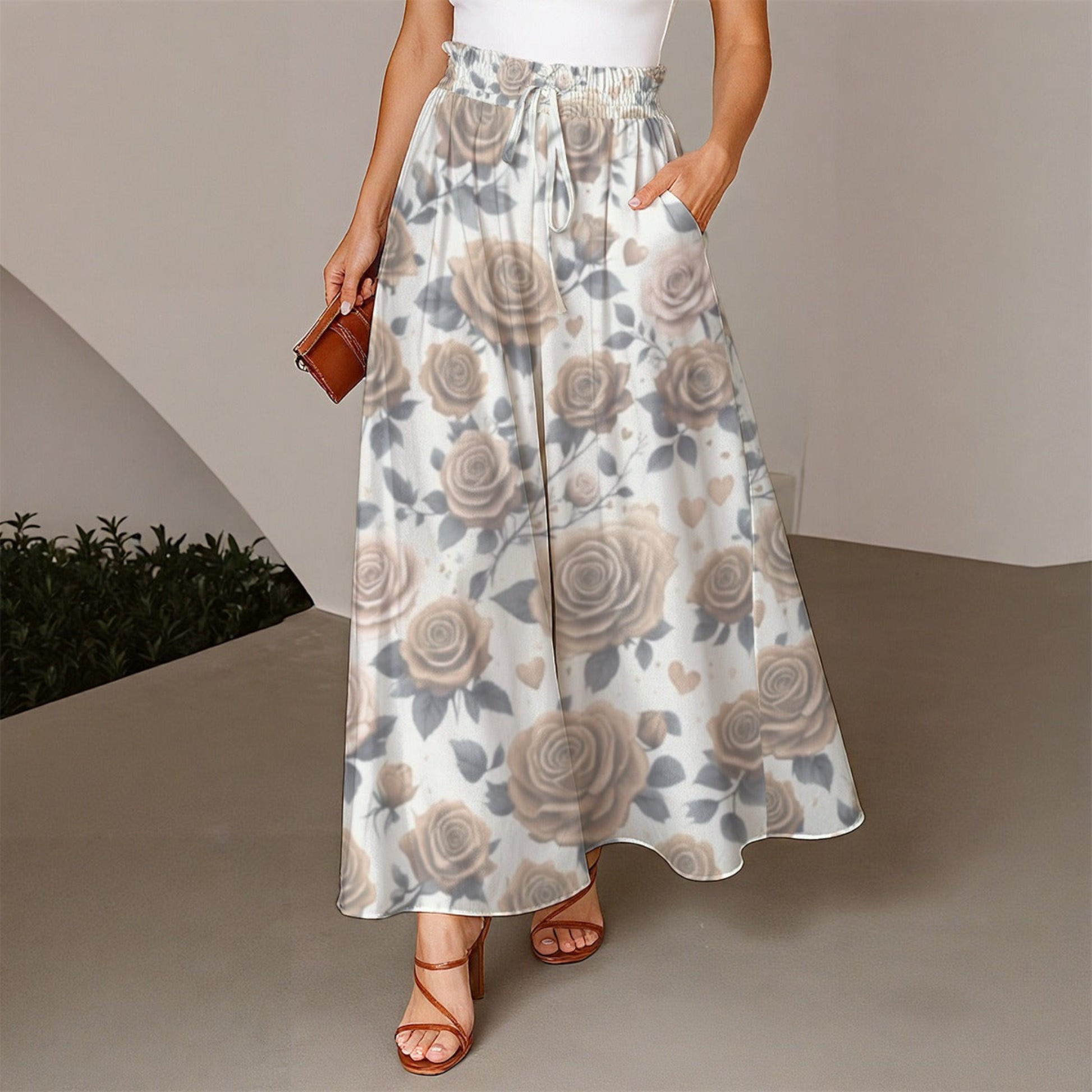 Women's Sepia Rose Ruffled Wide-Leg Pants - Printspirationz