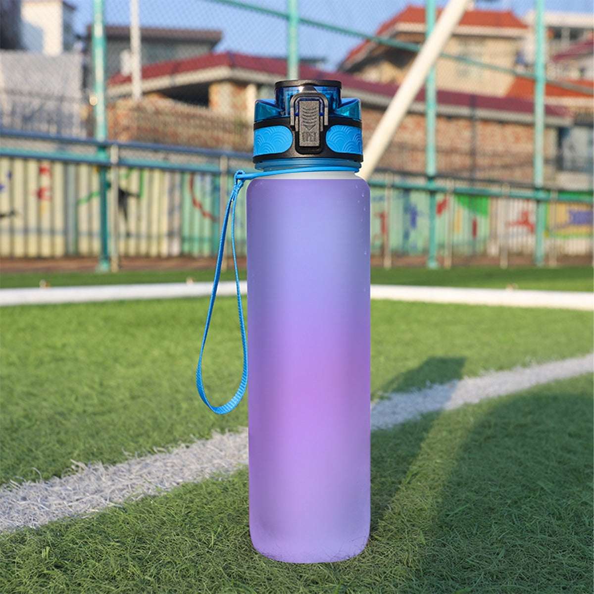 Purple Gradient 32oz BPA-Free Plastic Sports Water Bottle with Filter & Carry Strap