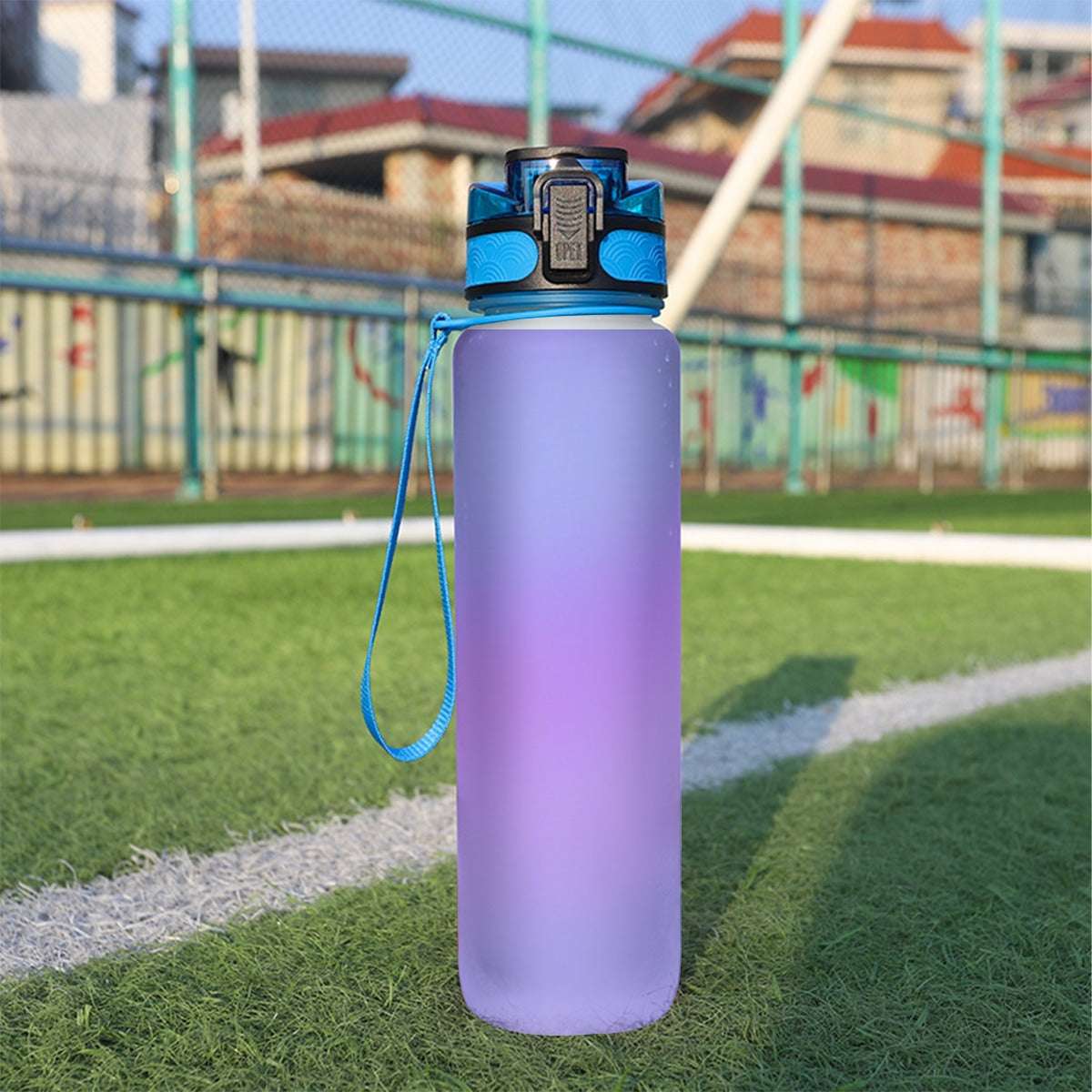 Purple Gradient 32oz BPA-Free Plastic Sports Water Bottle with Filter & Carry Strap