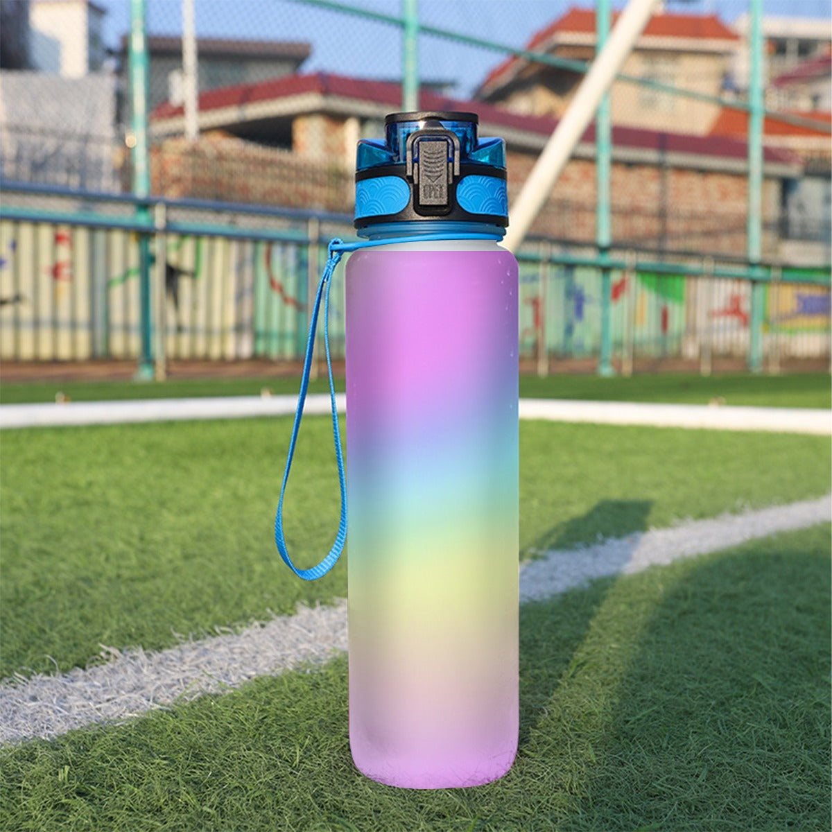 Pastel Rainbow Gradient Reusable Plastic Water Bottle – Whimsical Hydration with a Soft Touch Sport Water Bottle 32oz - Printspirationz