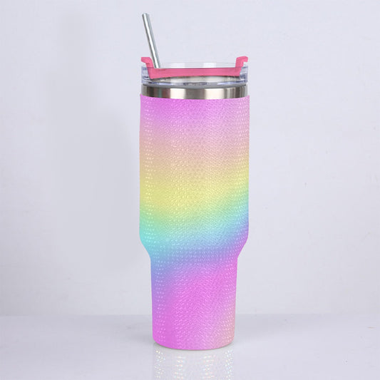 40oz Vibrant Pastel Rainbow Diamond Tumbler with Stainless Steel Straw – Gradient Luxe Hydration Cup - Printspirationz