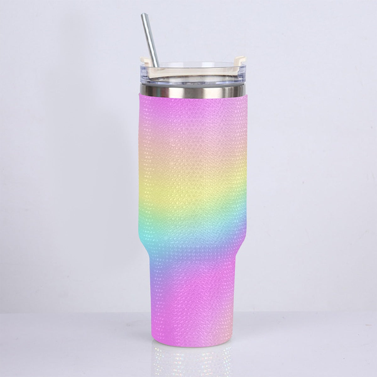 40oz Vibrant Pastel Rainbow Diamond Tumbler with Stainless Steel Straw – Gradient Luxe Hydration Cup - Printspirationz
