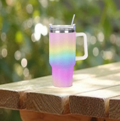 40oz Vibrant Pastel Rainbow Diamond Tumbler with Stainless Steel Straw – Gradient Luxe Hydration Cup - Printspirationz