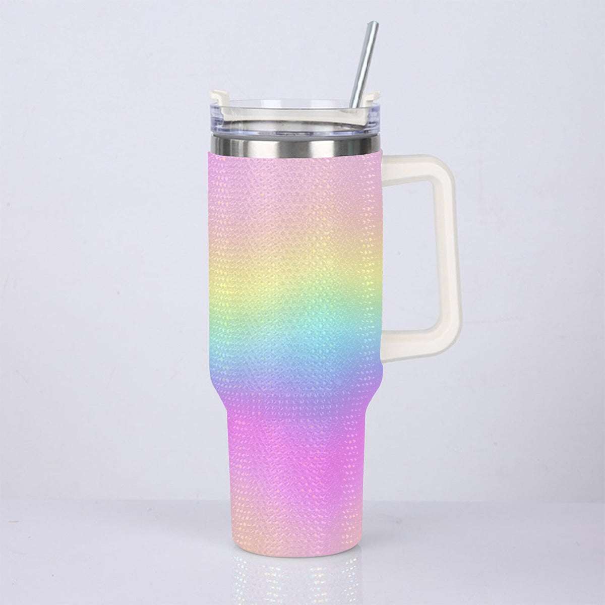 40oz Vibrant Pastel Rainbow Diamond Tumbler with Stainless Steel Straw – Gradient Luxe Hydration Cup