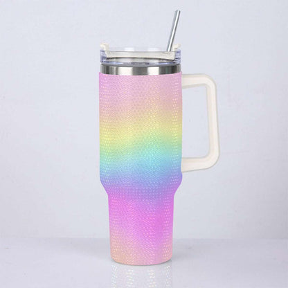 40oz Vibrant Pastel Rainbow Diamond Tumbler with Stainless Steel Straw – Gradient Luxe Hydration Cup