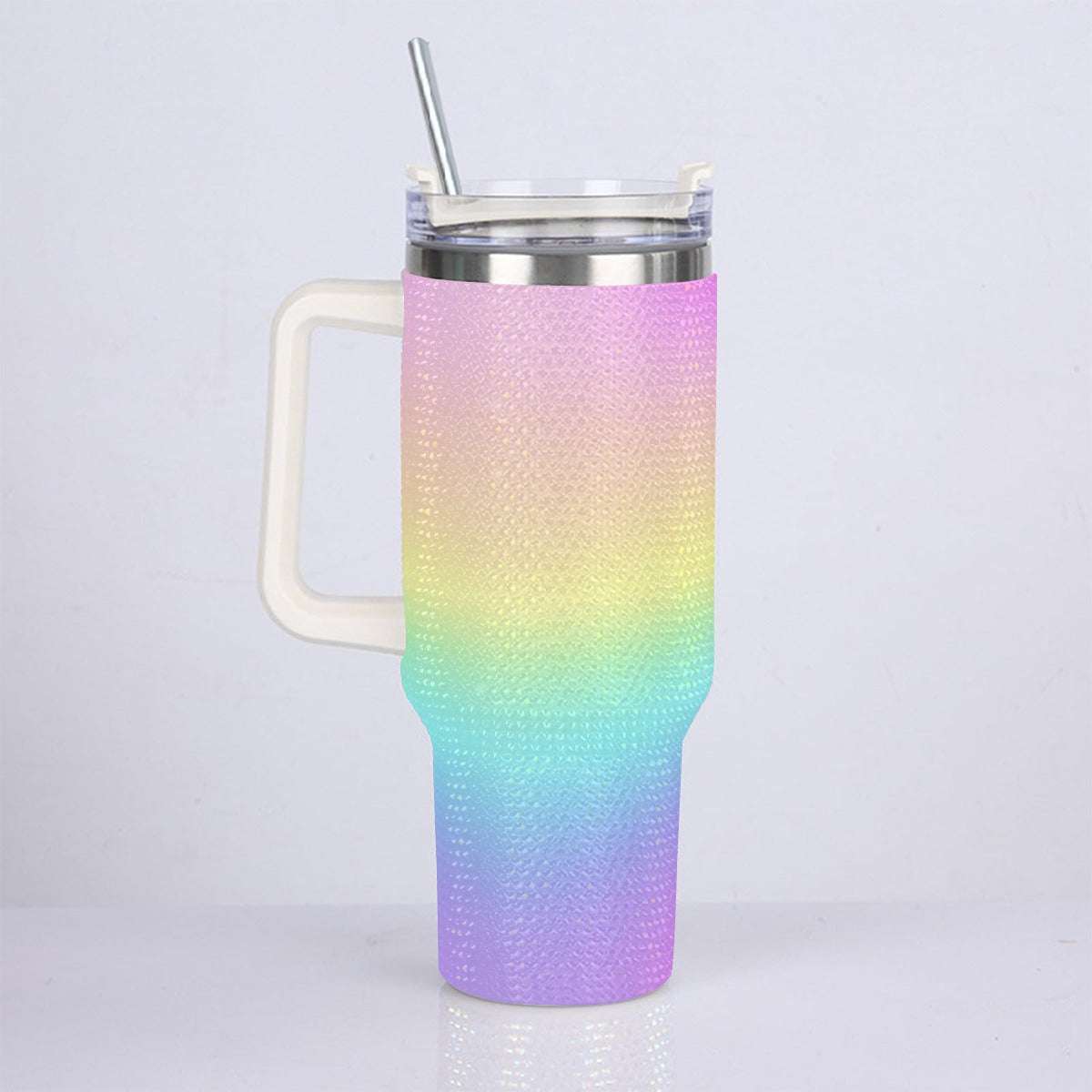 40oz Vibrant Pastel Rainbow Diamond Tumbler with Stainless Steel Straw – Gradient Luxe Hydration Cup