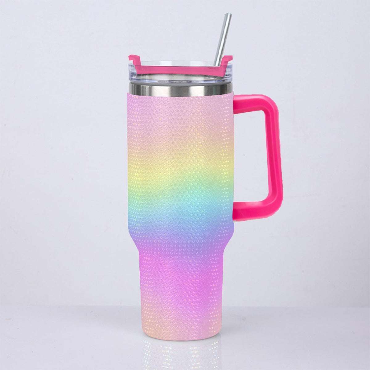 40oz Vibrant Pastel Rainbow Diamond Tumbler with Stainless Steel Straw – Gradient Luxe Hydration Cup