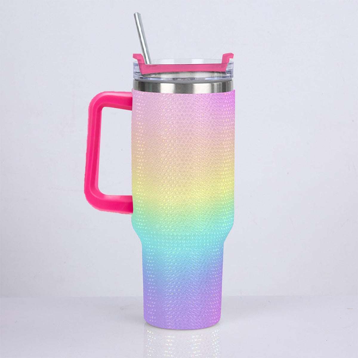 40oz Vibrant Pastel Rainbow Diamond Tumbler with Stainless Steel Straw – Gradient Luxe Hydration Cup