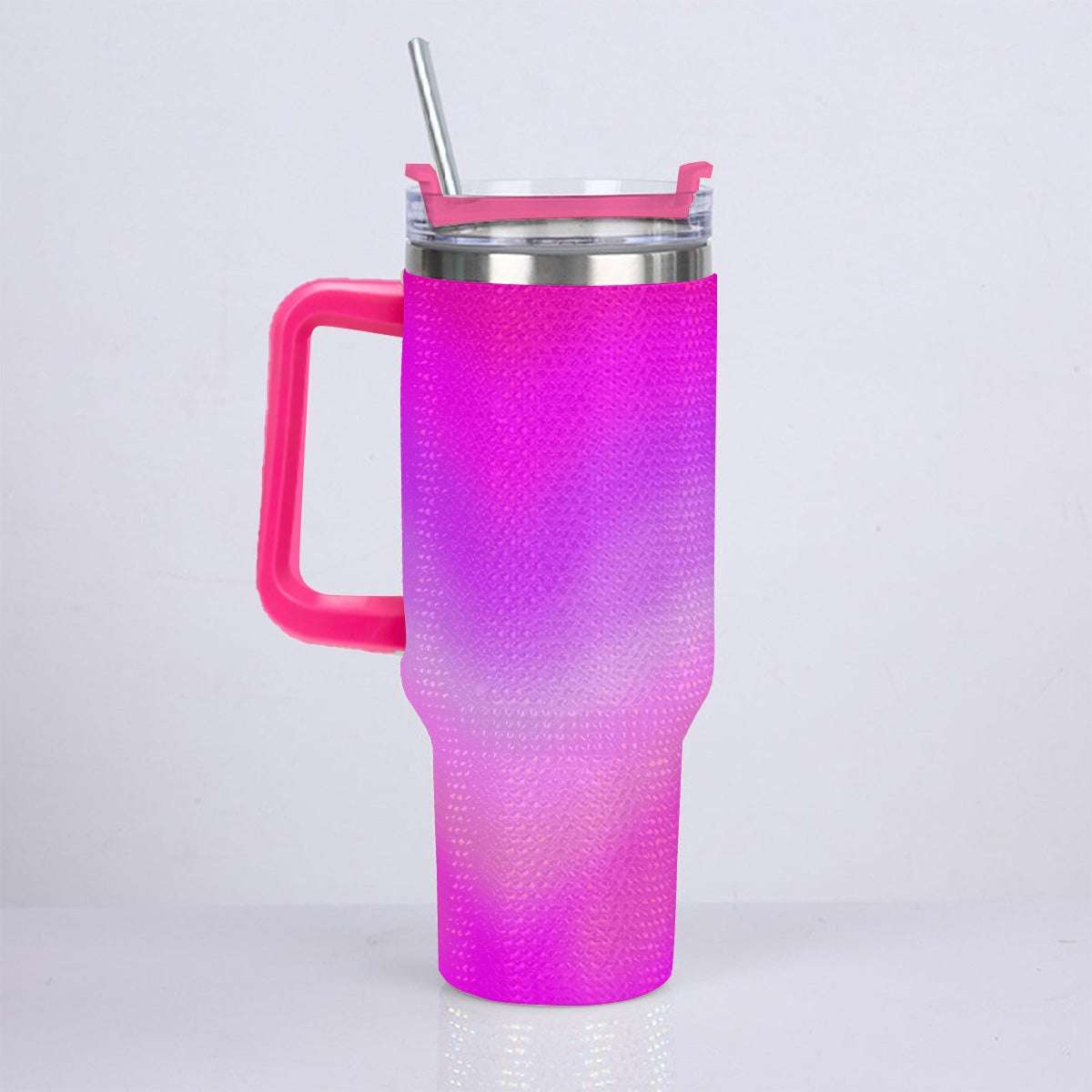40oz Vibrant Pink Gradient Diamond Tumbler with Stainless Steel Straw – Gradient Luxe Hydration Cup
