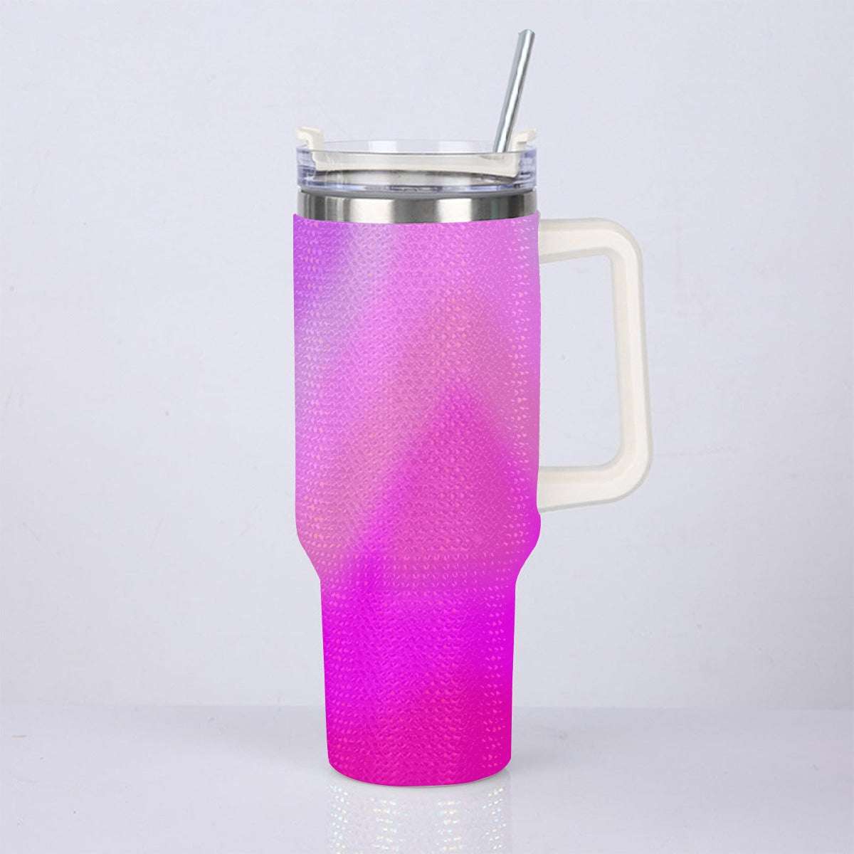 40oz Vibrant Pink Gradient Diamond Tumbler with Stainless Steel Straw – Gradient Luxe Hydration Cup