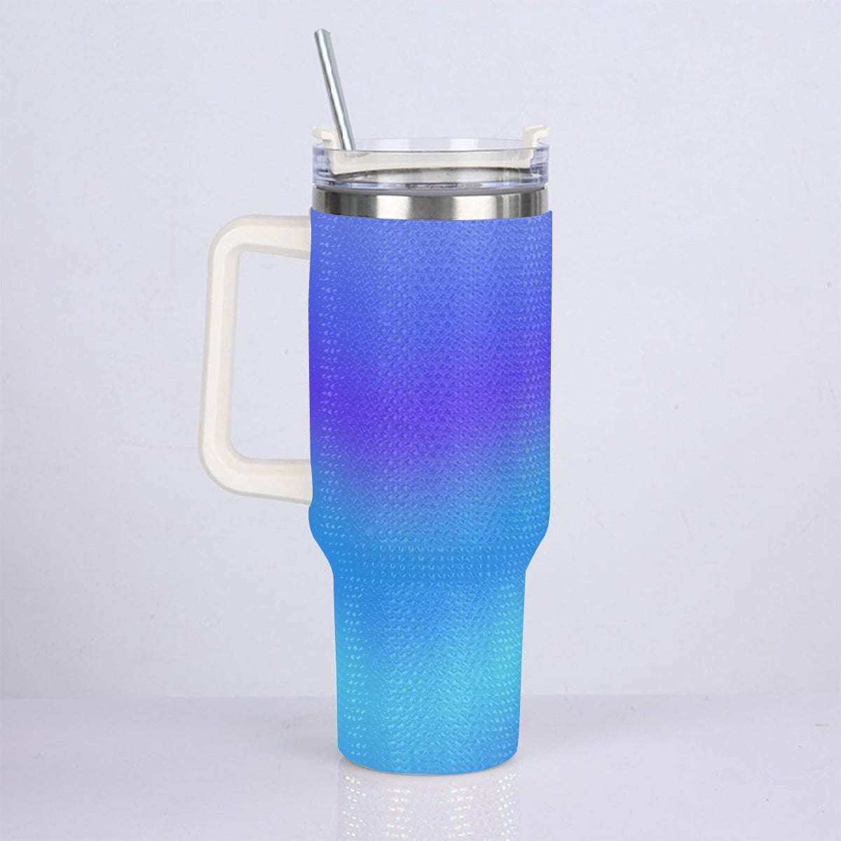 40oz Vibrant Blue Gradient Diamond Tumbler with Stainless Steel Straw – Gradient Luxe Hydration Cup