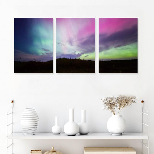 Framed Three-Piece Mural Photo of Aurora Borealis on Canvas - Stunning Northern Lights Artwork for Home Decor - Printspirationz
