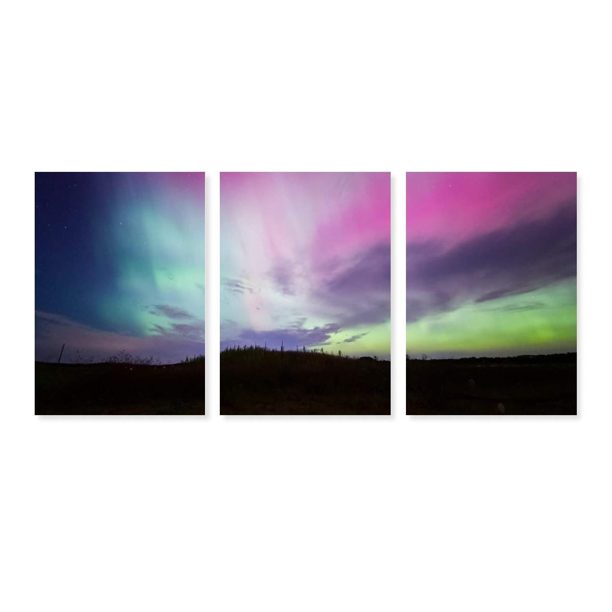 Framed Three-Piece Mural Photo of Aurora Borealis on Canvas - Stunning Northern Lights Artwork for Home Decor - Printspirationz
