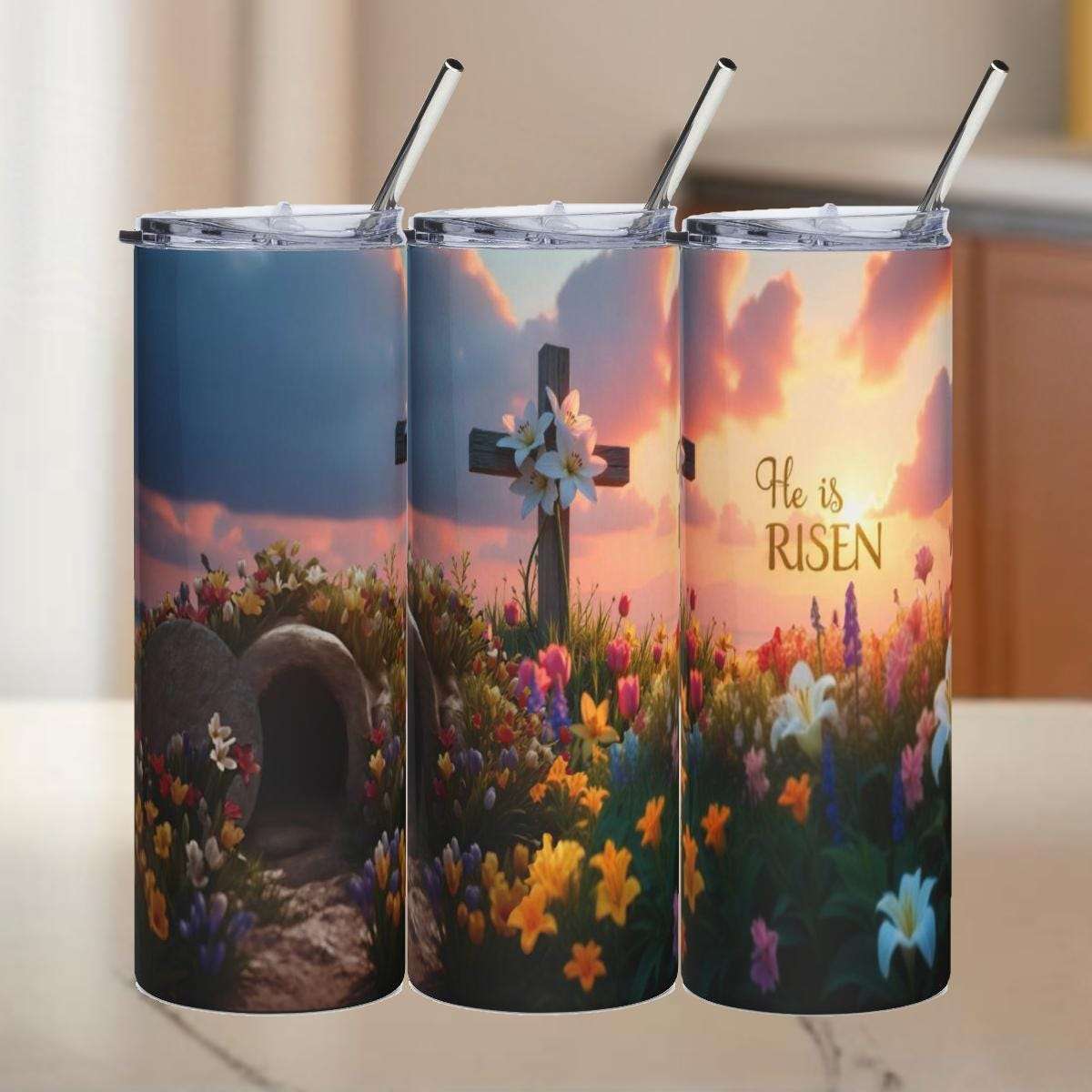 Inspirational Floral Tumbler, 20oz | Faith & Hope Drinkware, Easter Gift, Christians, Flower Design, Religious Coffee Cup, Travel Mug