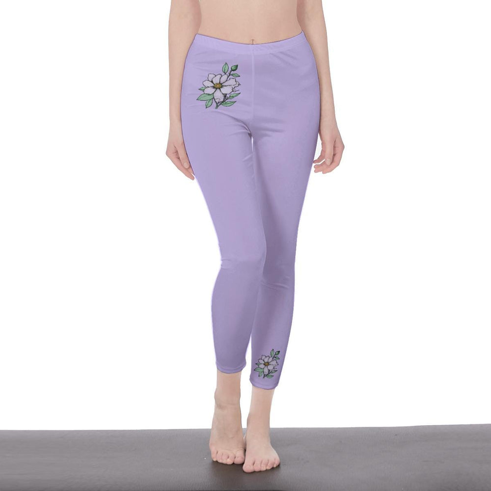 Lavender Stylish Floral Decal Casual Solid Leggings for Women - Versatile Cut & Sew Exercise, Skinny Fit, Sporty, Yoga Pants - Comfy Everyday Wear