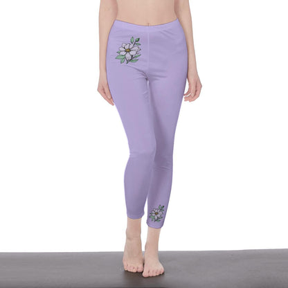 Lavender Stylish Floral Decal Casual Solid Leggings for Women - Versatile Cut & Sew Exercise, Skinny Fit, Sporty, Yoga Pants - Comfy Everyday Wear - Printspirationz