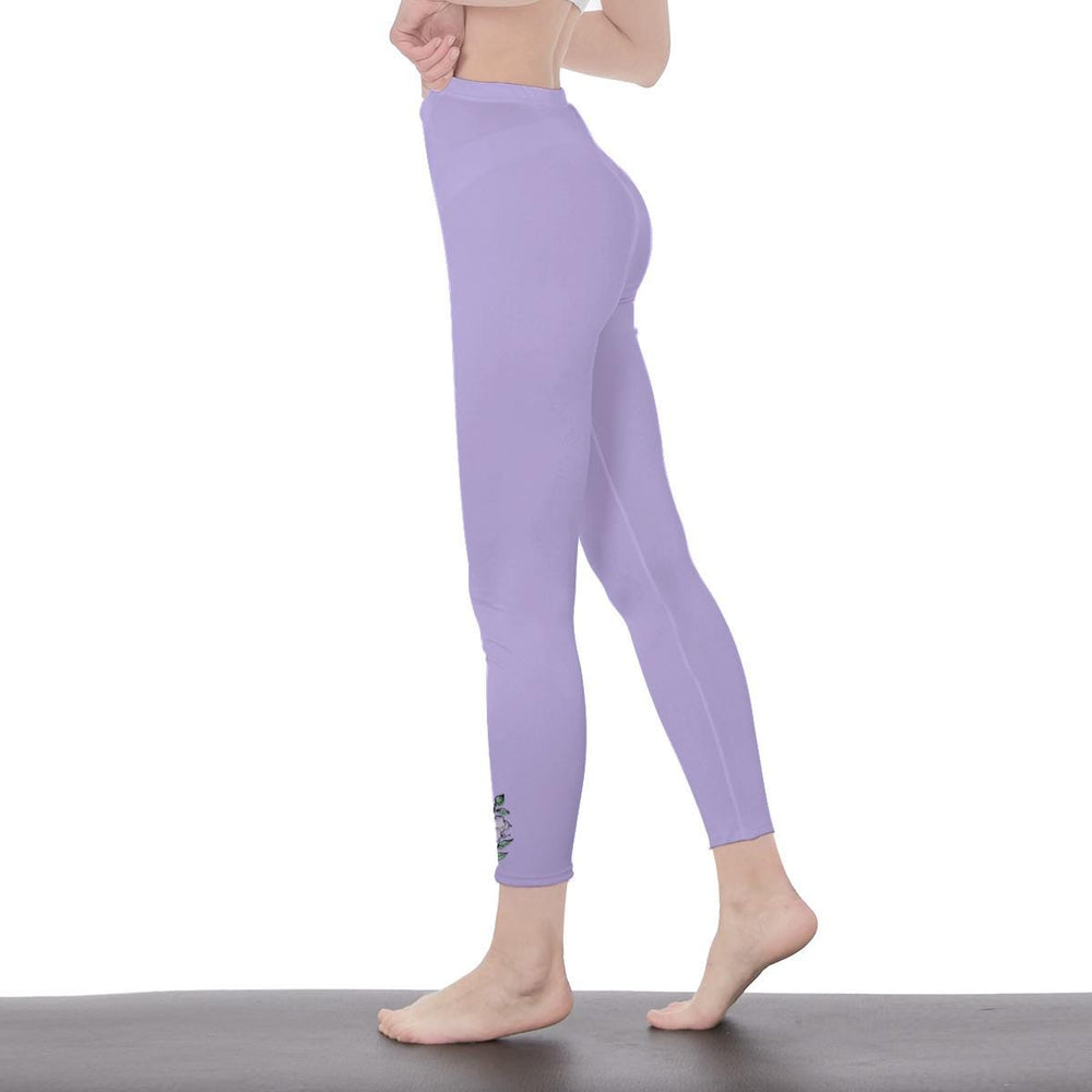 Lavender Stylish Floral Decal Casual Solid Leggings for Women - Versatile Cut & Sew Exercise, Skinny Fit, Sporty, Yoga Pants - Comfy Everyday Wear