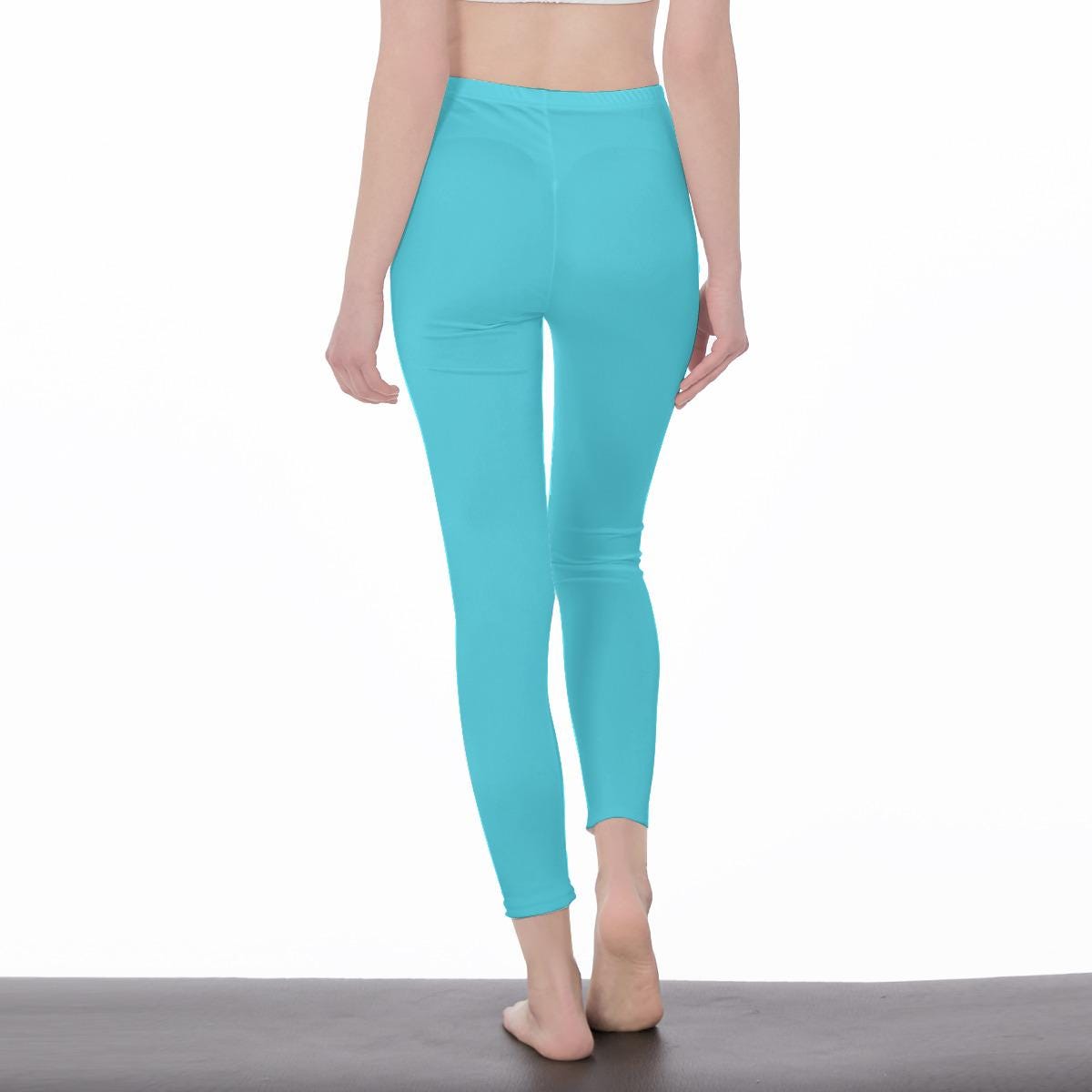 Turquoise Stylish Floral Decal Casual Solid Leggings for Women - Exercise Pants, Skinny Fit, Sporty, Yoga Pants - Comfy Everyday Wear - Printspirationz