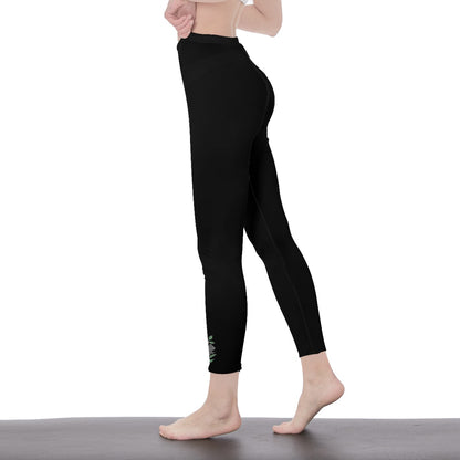 Black Stylish Floral Decal Solid Casual Leggings for Women - Versatile Cut & Sew Exercise, Skinny Fit, Sporty, Yoga Pants - Comfy Everyday Wear - Printspirationz