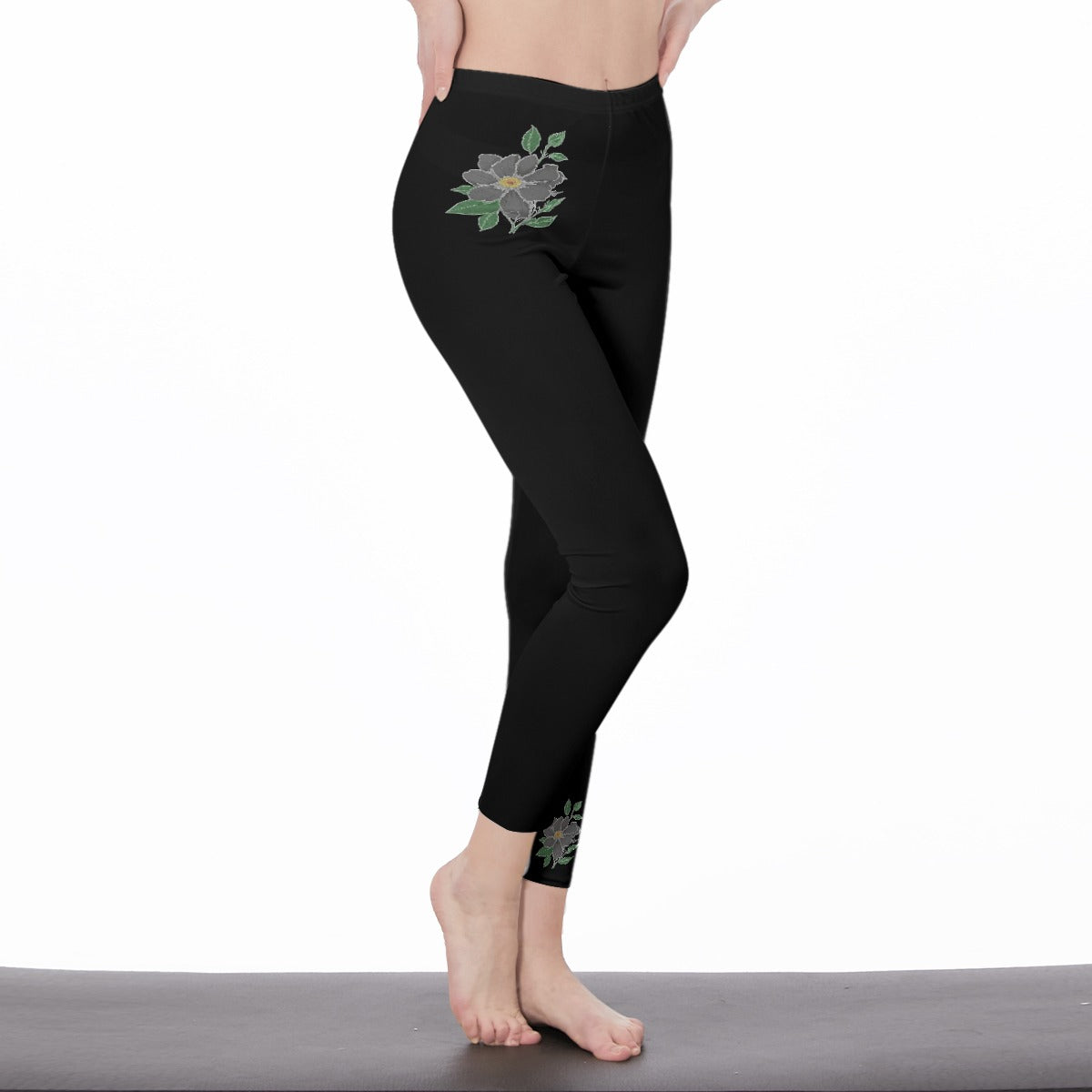 Black Stylish Floral Decal Solid Casual Leggings for Women - Versatile Cut & Sew Exercise, Skinny Fit, Sporty, Yoga Pants - Comfy Everyday Wear - Printspirationz