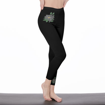 Black Stylish Floral Decal Solid Casual Leggings for Women - Versatile Cut & Sew Exercise, Skinny Fit, Sporty, Yoga Pants - Comfy Everyday Wear - Printspirationz