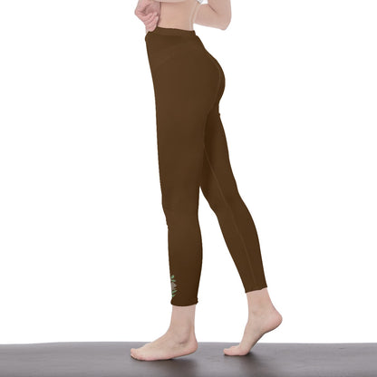 Brown Stylish Floral Decal Solid Casual Leggings for Women - Versatile Cut & Sew Exercise, Skinny Fit, Sporty, Yoga Pants - Comfy Everyday Wear - Printspirationz