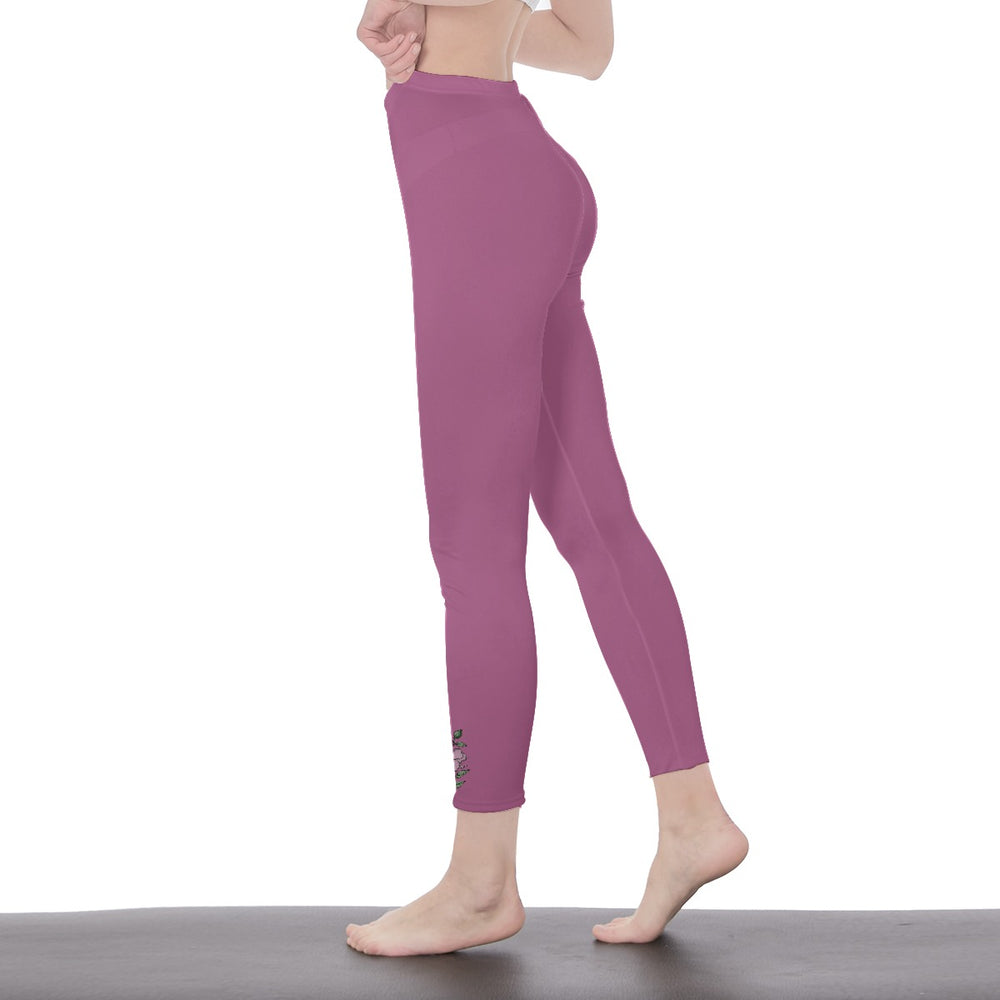 Deep Pink Stylish Floral Decal Solid Casual Leggings for Women - Versatile Cut & Sew Exercise, Skinny Fit, Sporty, Yoga Pants - Comfy Everyday Wear