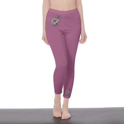 Deep Pink Stylish Floral Decal Solid Casual Leggings for Women - Versatile Cut & Sew Exercise, Skinny Fit, Sporty, Yoga Pants - Comfy Everyday Wear - Printspirationz