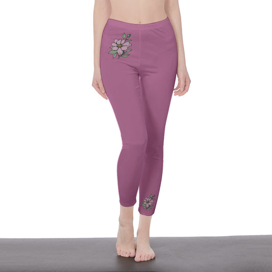 Deep Pink Stylish Floral Decal Solid Casual Leggings for Women - Versatile Cut & Sew Exercise, Skinny Fit, Sporty, Yoga Pants - Comfy Everyday Wear - Printspirationz