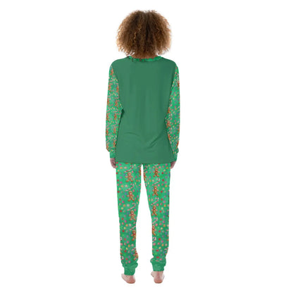 Gingerbread Candy Print Women’s Pajamas on Green Background - Printspirationz