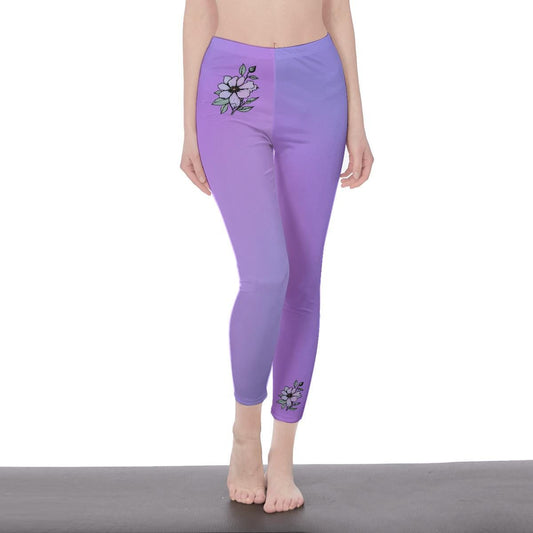 Lavender Gradient Stylish Ombre Floral Decal Casual Solid Leggings - Sporty Exercise Skinny Fit, Yoga Pants - Everyday Wear - Printspirationz