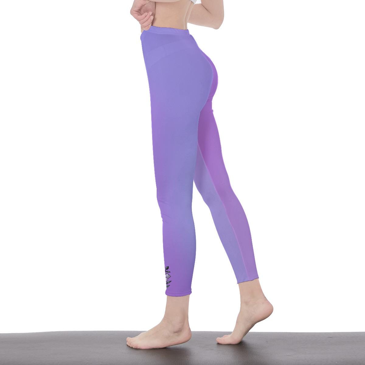 Lavender Gradient Stylish Ombre Floral Decal Casual Solid Leggings - Sporty Exercise Skinny Fit, Yoga Pants - Everyday Wear - Printspirationz