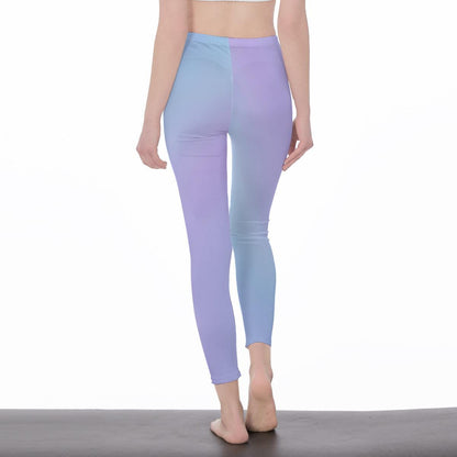 Pastel Blue and Lavender Gradient Stylish Ombre Floral Decal Casual Solid Leggings - Sporty Exercise Skinny Fit, Yoga Pants - Everyday Wear - Printspirationz