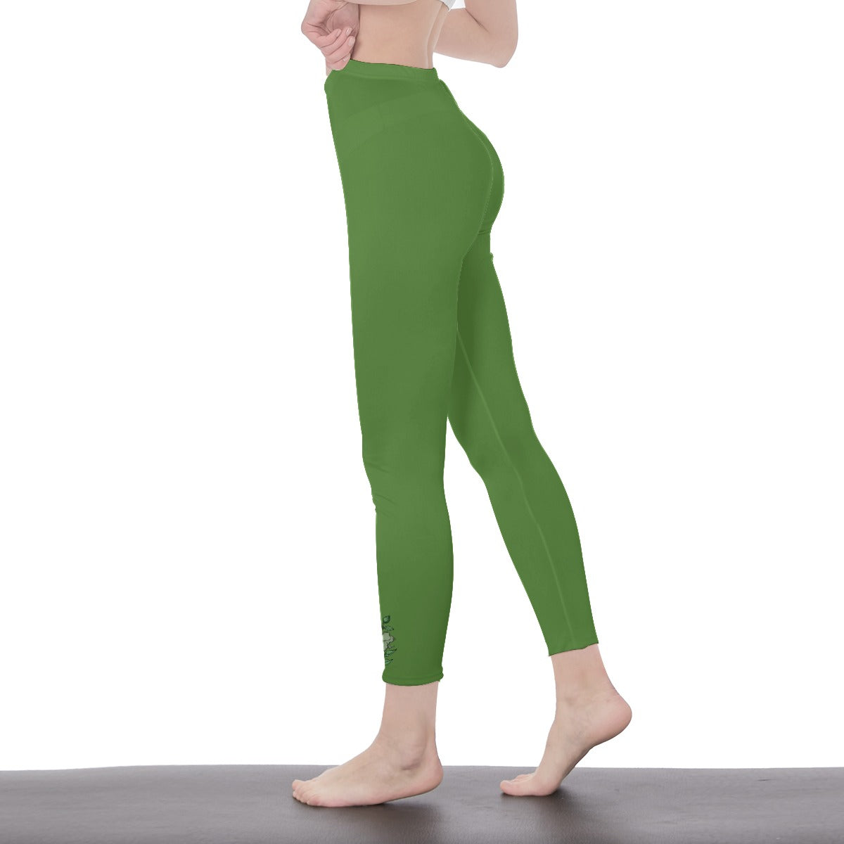 Leaf Green Stylish Floral Decal Solid Casual Leggings for Women - Versatile Cut & Sew Exercise, Skinny Fit, Sporty, Yoga Pants - Comfy Everyday Wear - Printspirationz