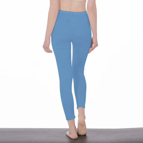 Light Blue Stylish Floral Decal Solid Casual Leggings for Women - Versatile Cut & Sew Exercise, Skinny Fit, Sporty, Yoga Pants - Comfy Everyday Wear - Printspirationz