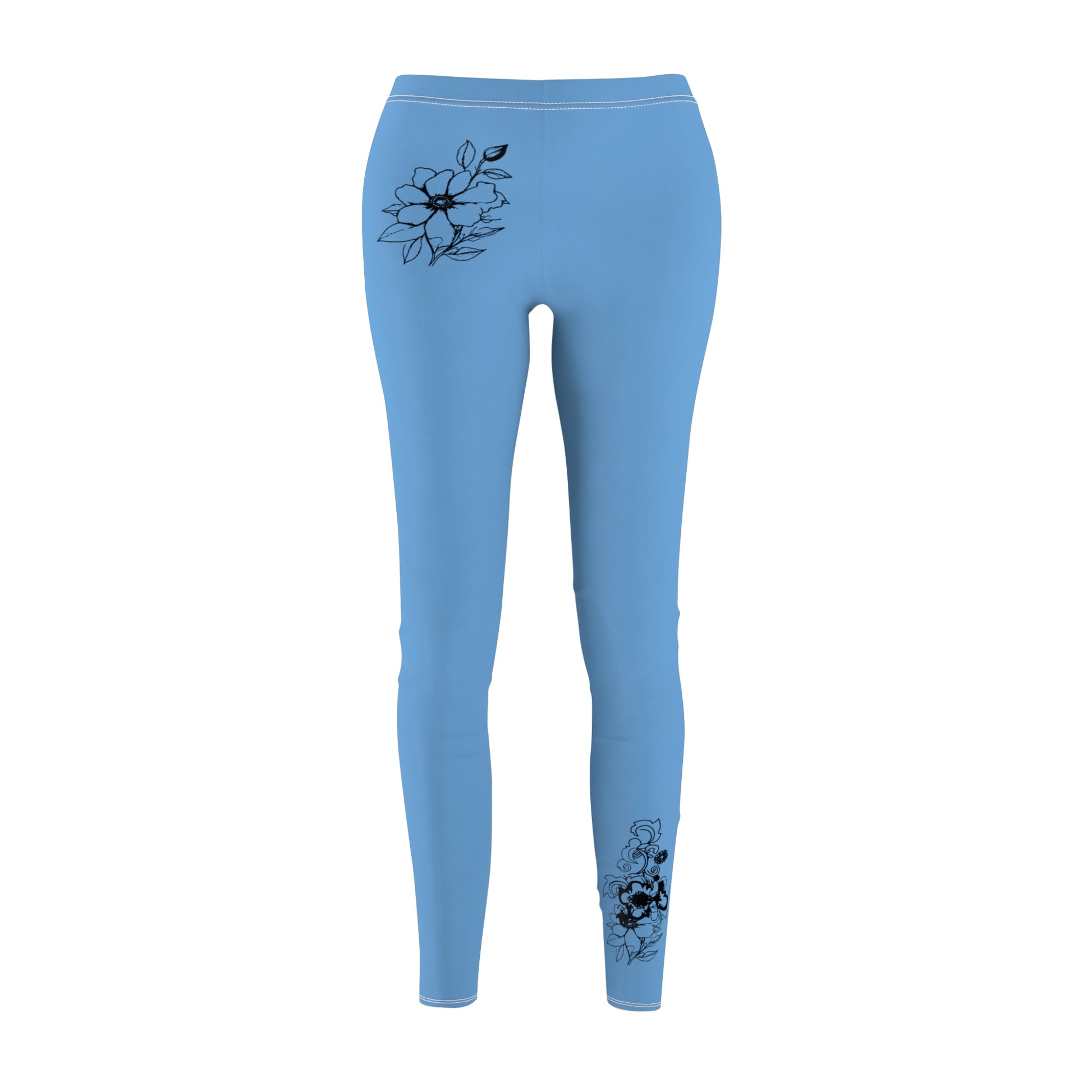 Light Blue Stylish Floral Decal Solid Casual Leggings for Women - Versatile Cut & Sew Exercise, Skinny Fit, Sporty, Yoga Pants - Comfy Everyday Wear - Printspirationz