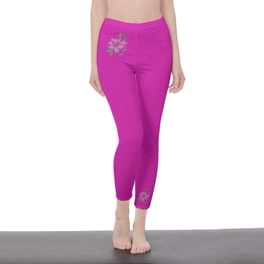 Magenta/Hot Pink Stylish Floral Decal Casual Solid Leggings for Women - Exercise Pants, Skinny Fit, Sporty, Yoga Pants - Comfy Everyday Wear - Printspirationz