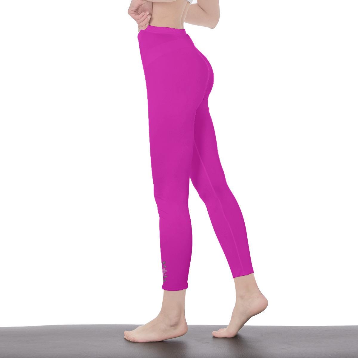 Magenta/Hot Pink Stylish Floral Decal Casual Solid Leggings for Women - Exercise Pants, Skinny Fit, Sporty, Yoga Pants - Comfy Everyday Wear - Printspirationz