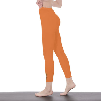 Orange Stylish Floral Decal Solid Casual Leggings for Women - Versatile Cut & Sew Exercise, Skinny Fit, Sporty, Yoga Pants - Comfy Everyday Wear - Printspirationz