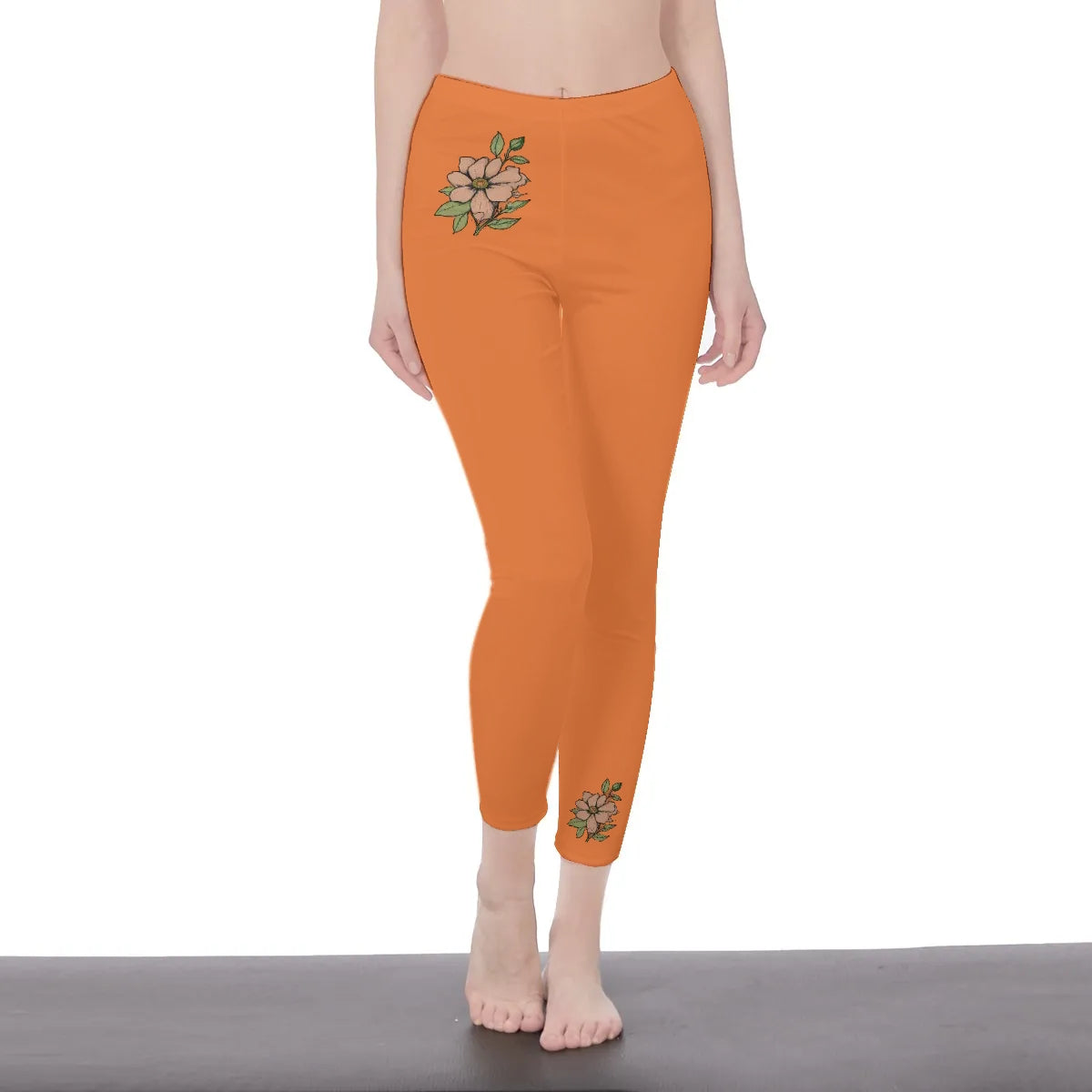 Orange Stylish Floral Decal Solid Casual Leggings for Women - Versatile Cut & Sew Exercise, Skinny Fit, Sporty, Yoga Pants - Comfy Everyday Wear - Printspirationz