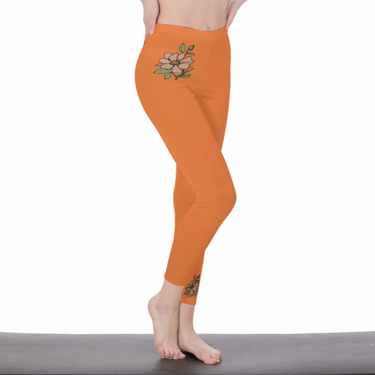 Orange Stylish Floral Decal Solid Casual Leggings for Women - Versatile Cut & Sew Exercise, Skinny Fit, Sporty, Yoga Pants - Comfy Everyday Wear - Printspirationz