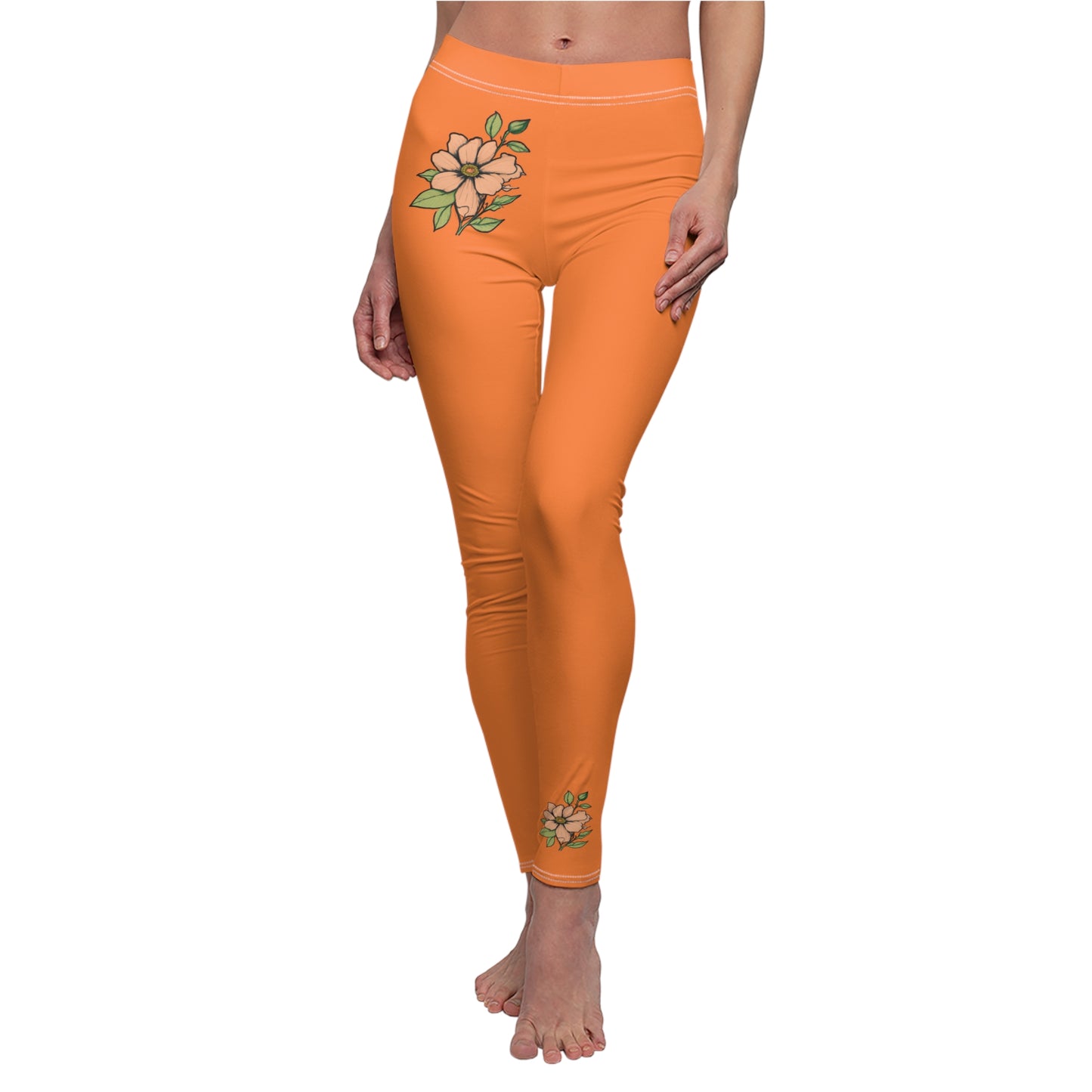 Orange Stylish Floral Decal Solid Casual Leggings for Women - Versatile Cut & Sew Exercise, Skinny Fit, Sporty, Yoga Pants - Comfy Everyday Wear - Printspirationz