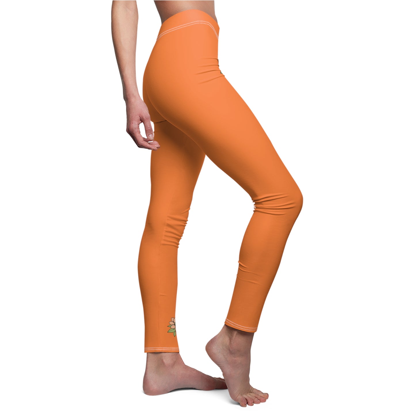 Orange Stylish Floral Decal Solid Casual Leggings for Women - Versatile Cut & Sew Exercise, Skinny Fit, Sporty, Yoga Pants - Comfy Everyday Wear - Printspirationz