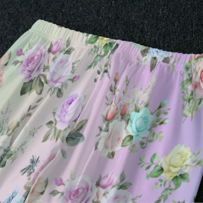 Pink Floral Raglan Sleeve Pajamas With Wide Ankles - Printspirationz